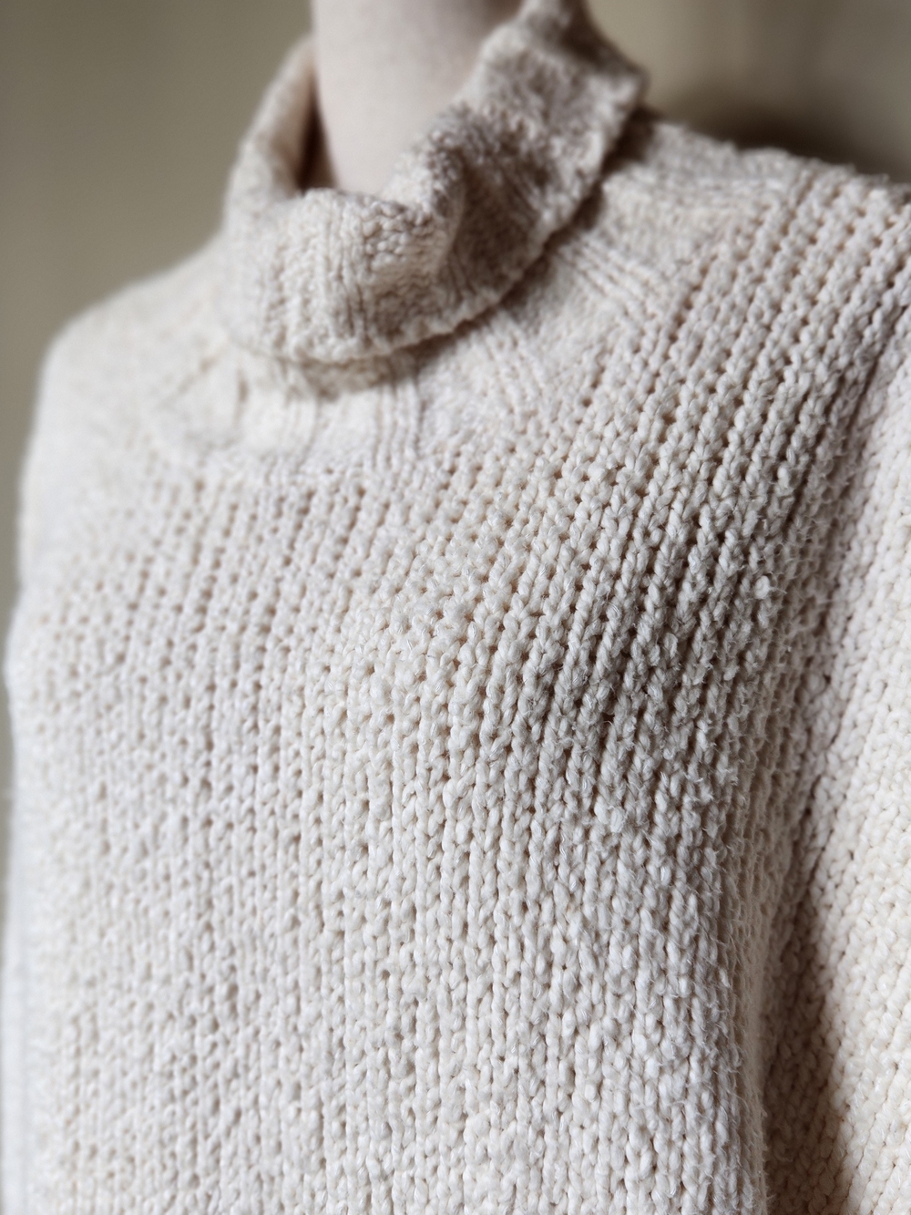 Cream Chunky Knit Cowl Neck Sweater Tunic Pullover Size XL Cottagecore CabinCore